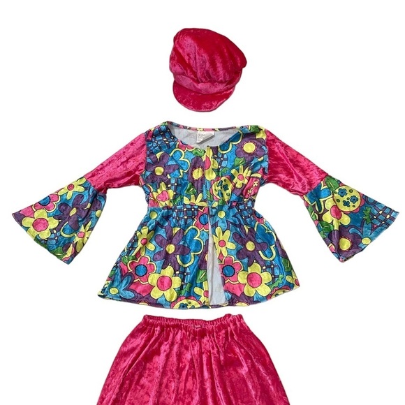 Kids Girls 1960’s Hippie Costume Flower Power Pink - Picture 4 of 6